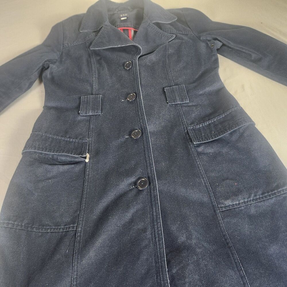 GAP Womens Navy Blue Trench Coat Jacket Size L Cotton Blend Button Front - Picture 4 of 10